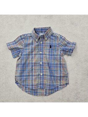 Ralph Lauren Short Sleeve Button Up Shirt Baby Boy Sz 12 Month Multicolor Plaid